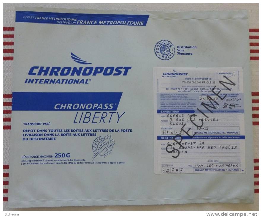 = Chronopost International, Chronopass Liberty 250g, Bordereau SPECIMEN - Prêts-à-poster:  Autres (1995-...)