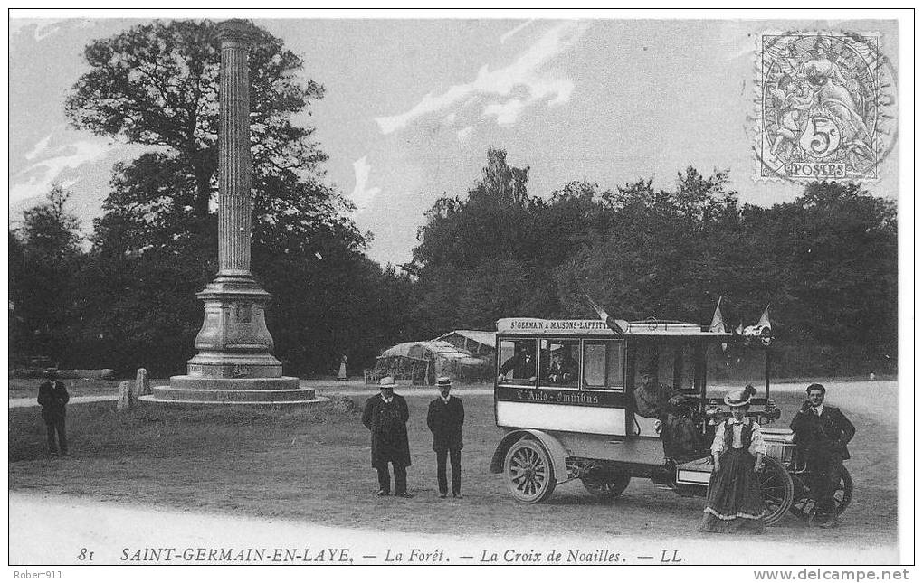 SAINT GERMAIN EN LAYE : La Forêt , La Croix De Noailles Et L´Auto Omnibus - CPA Postée En 1907 - St. Germain En Laye