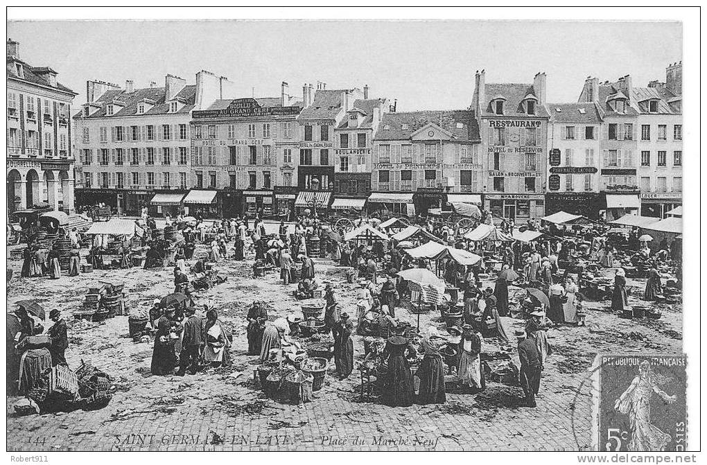 SAINT GERMAIN EN LAYE : La Place De Marché Neuf - CPA Postée En 1908 - Très Animée - St. Germain En Laye