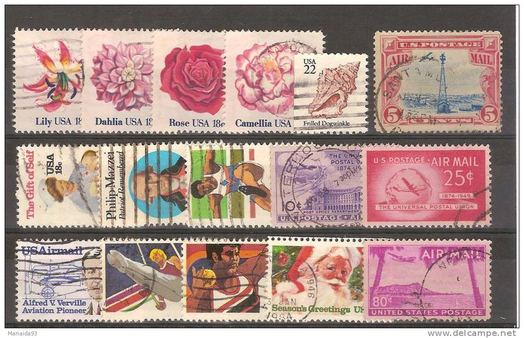 USA - LOT DE TIMBRES OBLITERES - POSTE AERIENNE - SPORT - FLEUR - COQUILLAGE - Collections