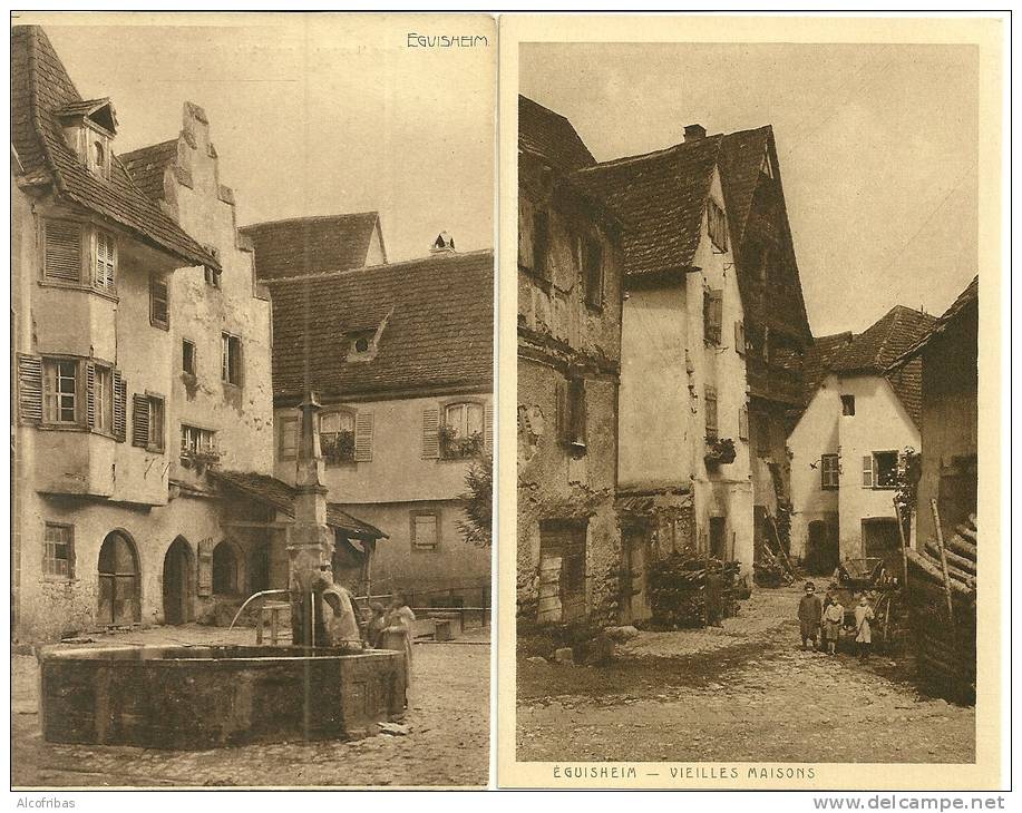 68 CPA Eguisheim 2 Cartes Rue Du Village  Fontaine Bois - Autres & Non Classés