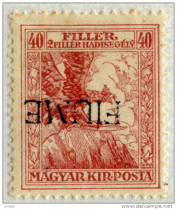 FRANCOBOLLO 40 FILLER MAGYAR KIR. POSTA  CON SOPRASTAMPA FIUME CAPOVOLTA ANNO 1918 1919 OCCUPAZIONE GUERRA - Joegoslavische Bez.: Fiume