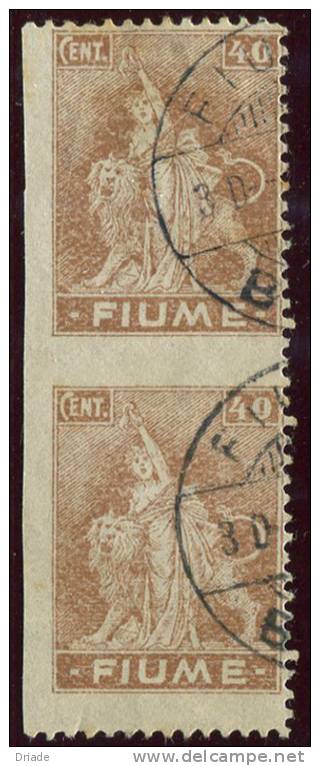 2 FRANCOBOLLI COPPIA VERTICALE NON DENTELLATA IN MEZZO E A SINISTRA CENT. 40 FIUME ANNO 1919 OCCUPAZIONE GUERRA - Yugoslavian Occ.: Fiume