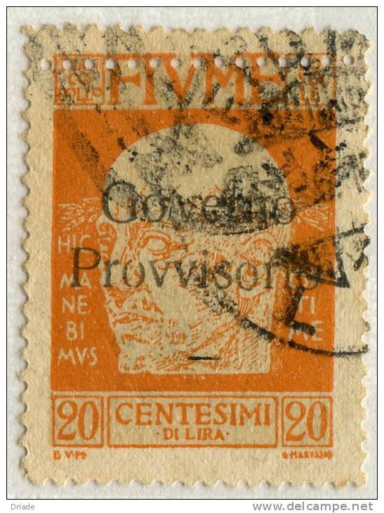 FRANCOBOLLO 20 CENTESIMI DI LIRA ARANCIO FIUME SOPRASTAMPA GOVERNO PROVVISORIO ANNO 1921 OCCUPAZIONE GUERRA - Occ. Yougoslave: Fiume