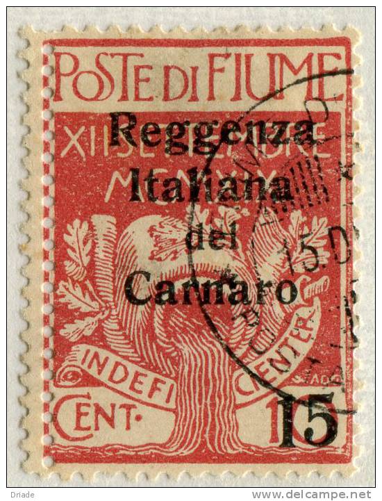 FRANCOBOLLO FIUME XII SETTEMBRE 1919 CENT. 15 SOPRASTAMPA REGGENZA ITALIANA DEL CARNARO OCCUPAZIONE GUERRA - Occup. Iugoslava: Fiume