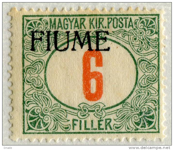 FRANCOBOLLO FIUME SEGNATASSA 6 FILLER SOPRASTAMPA SPOSTATA A SINSITRA E DECALCO SOPRASTAMPATO ANNO 1918 1919 - Jugoslawische Bes.: Fiume