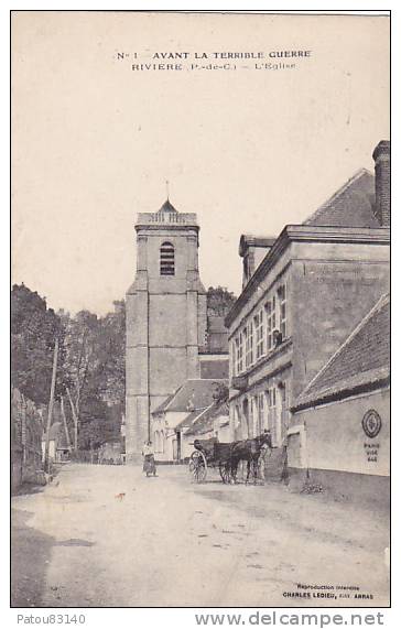 62.  RIVIERE. N 1.  AVANT LA TERRIBLE GUERRE L EGLISE.  ATTELAGE  CPAA - Autres & Non Classés