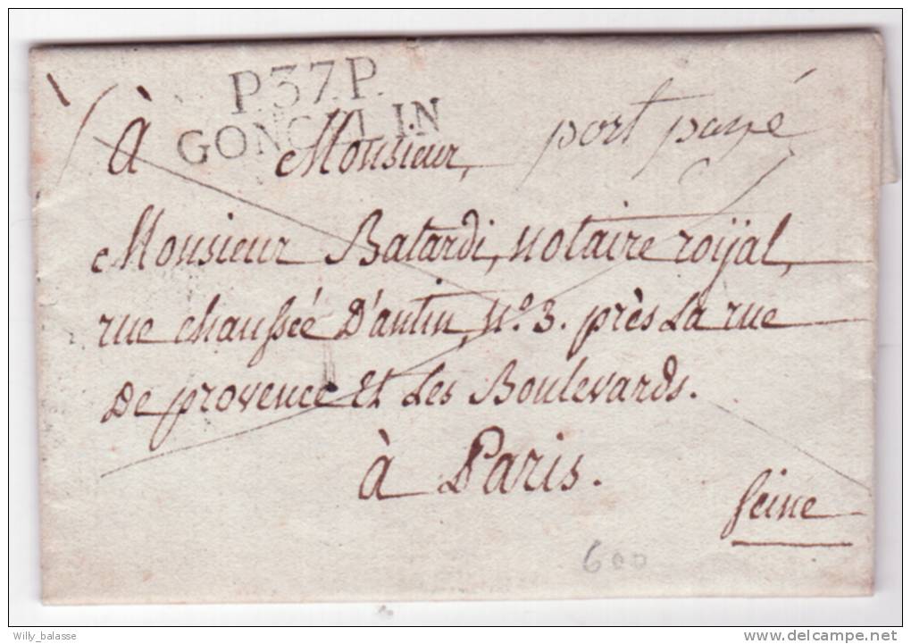 1826 Lettre Datée De Allevard Avec Marque P.37.P./GONCELIN Pour Paris - 1801-1848: Voorlopers XIX