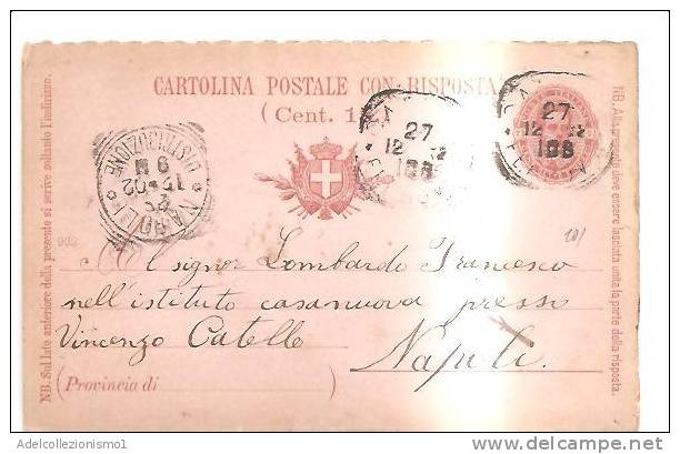 77815) INTERO POSTALE CON RISPOSTA DA  15 C. MILLESIMO 902 DA CATANIA A NAPOLI IL  27/12/1902 - Interi Postali