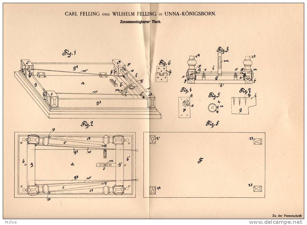 Original Patentschrift - C. Felling In Unna - Königsborn , 1901 , Zusammenlegbarer Tisch , Möbel   !!! - Andere Plannen