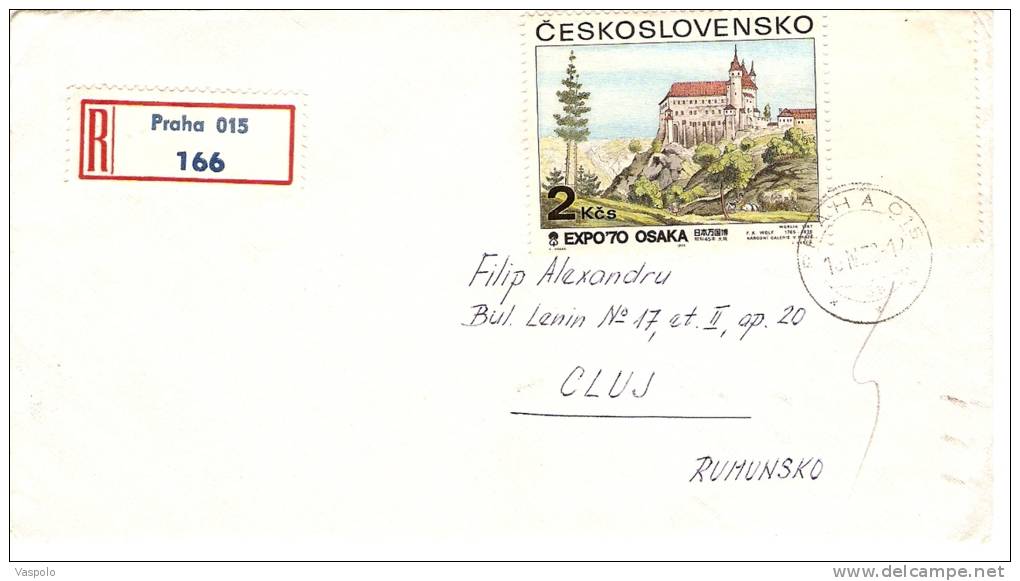 EXPO OSAKA 1970+AIRPLANE 2 REGISTERED 1970 COVERS CZECHOSLOVAKIA TO ROMANIA,NICE STAMPS - Briefe