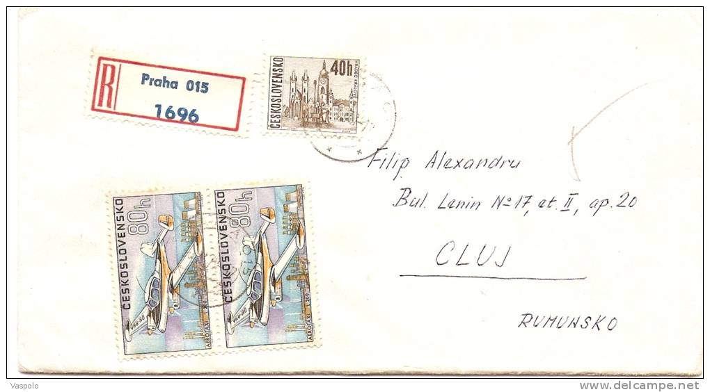 EXPO OSAKA 1970+AIRPLANE 2 REGISTERED 1970 COVERS CZECHOSLOVAKIA TO ROMANIA,NICE STAMPS - Covers