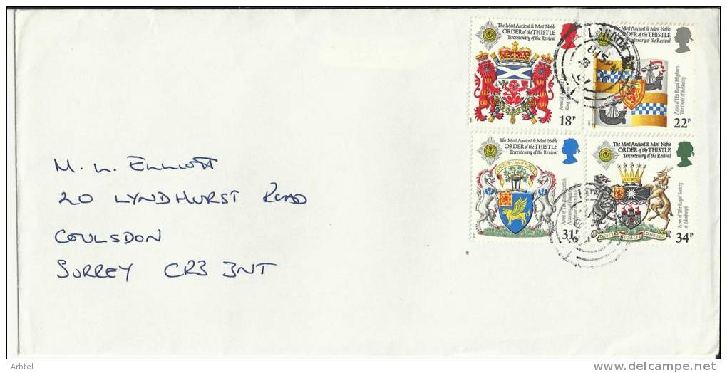 INGLATERRA LONDON 1987 ESCUDOS HERALDICOS ORDER OF THE THISTLE UNICORNIO LEON - Briefe U. Dokumente