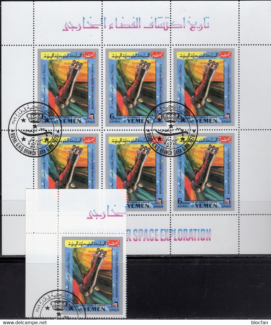 Raumfahrt-Labor Yemen 891+Kleinbogen O 8€ USA-Forschung Historie 1970 Sheet M/s Space History Exploration Sheetlet - Nordamerika