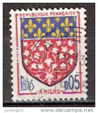 Timbre France Y&T N°1352 (04) Obl.  Armoirie D´Amiens.  0.05 F. Rouge, Bleu Et Jaune. Cote 0,15 € - 1941-66 Coat Of Arms And Heraldry