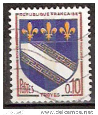Timbre France Y&T N°1353 A (03) Obl.  Armoirie De Troyes.  0.10 F. Brun, Outremer Et Jaune. Cote 0,15 € - 1941-66 Coat Of Arms And Heraldry