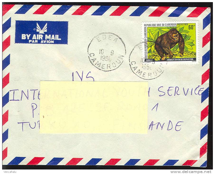 Cameroun 1980 - Gorila, Postage Used Cover In Finnland - Gorilla's