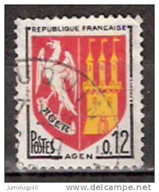 Timbre France Y&T N°1353A (02) Obl.  Armoirie D´Agen.  0.12 F. Rouge, Jaune Et Noir. Cote 0,15 € - 1941-66 Coat Of Arms And Heraldry