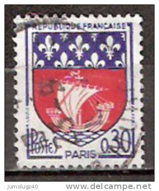 Timbre France Y&T N°1354B (02) Obl.  Armoirie De Paris.  0.30 F. Bleu Et Rouge. Cote 0,15 € - 1941-66 Coat Of Arms And Heraldry