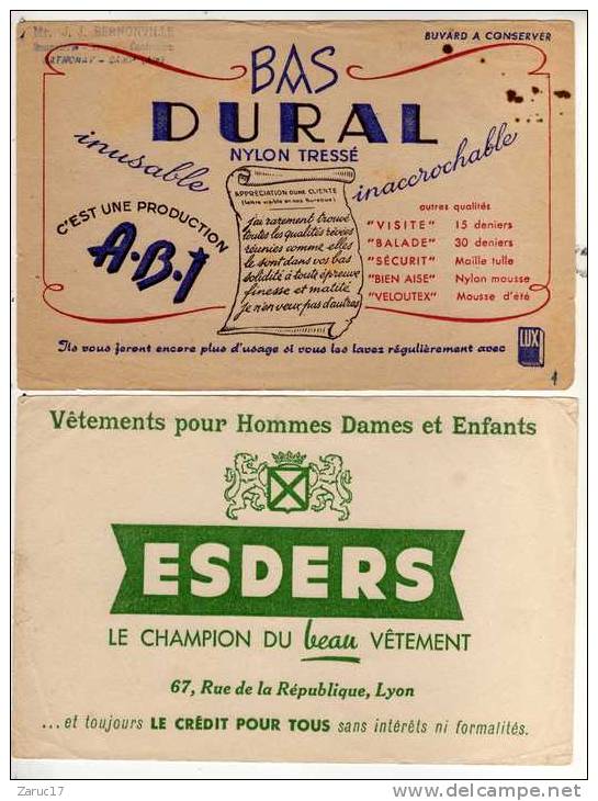 LOT 2 Buvards BAS NYLON Tressé DURAL  Et VETEMENTS POUR HOMMES DAMES ENFANTS ESDERS CREDIT POUR TOUS - Kleding & Textiel