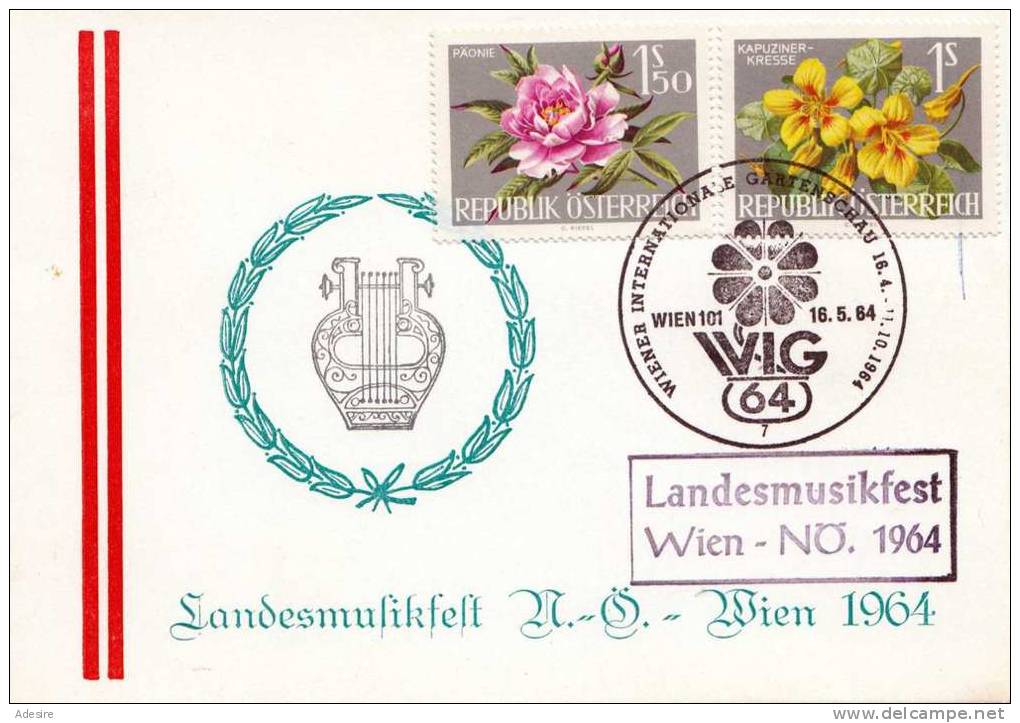 Österreich, Wiener Gartenschau 1964, Schöne 2 Fach Frankierung Mit Sonderstempel Auf Karte - Abarten & Kuriositäten