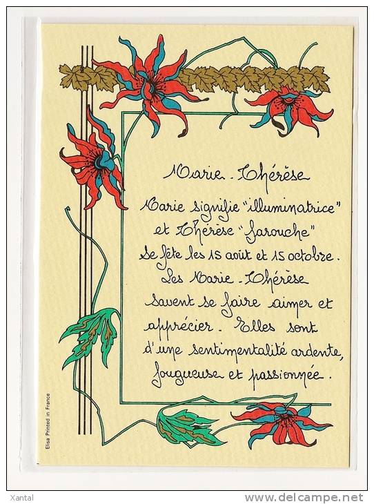 Prénom Marie-Thérèse - Signification, Qualités - Carte Type Enluminure 1979 - Dos Vierge - Prénoms