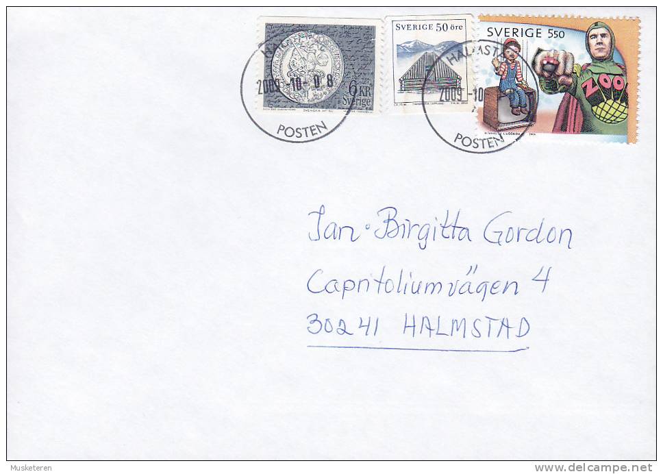 Sweden Deluxe HALMSTAD 2009 Cover Brief TV Fernsehen Kinderprogramme & Coin Münze - Storia Postale