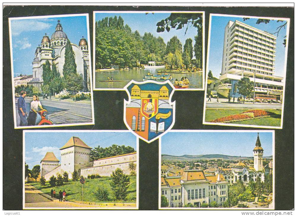 TARGU MURES: 1.CATHEDRAL. 2.LEISURE PARK. 3.GRAND HOTEL. 4. MEDIEVAL FORTRESS, POSTCARD STATIONERY,CODE1186/76,ROMANIA. - Pacchi Postali