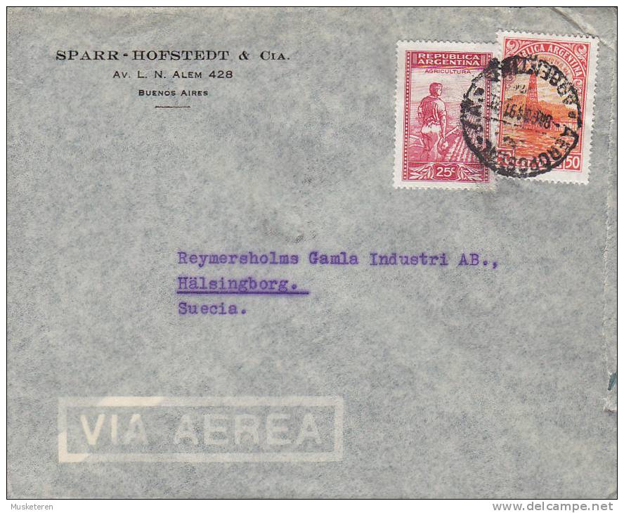 Argentina Airmail Via Aerea SPARR-HOFSTEDT & Cia. BUENOS AIRES Cover Letra 1949 To HÄLSINGBORG Sweden Suecia - Luftpost