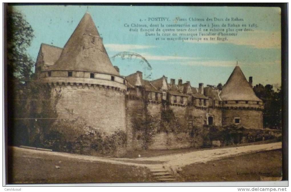 Chateau Pontivy Voyagé 1924 Timbre Cachet Noblesse Via Paul De Grandcourt Chateau De St Fulgent - Montereau