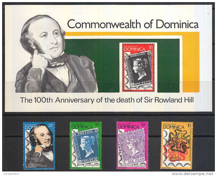 A5100 DOMINICA 1979, SG 650-MS654 Rowland Hill Centenary P14 MNH - Dominica (1978-...)