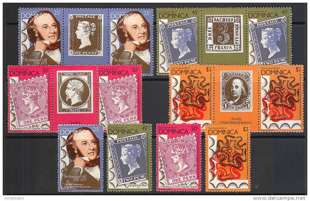 C0110 DOMINICA 1979, SG 650-3 Rowland Hill P12 (from Sheetlets) Singles &amp; Gutter Pairs MNH - Dominica (1978-...)