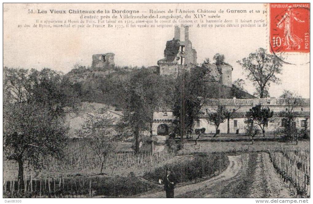 24 RUINES DE L'ANCIEN CHATEAU DE GURSON CIRCULEE 1919 - Sonstige & Ohne Zuordnung