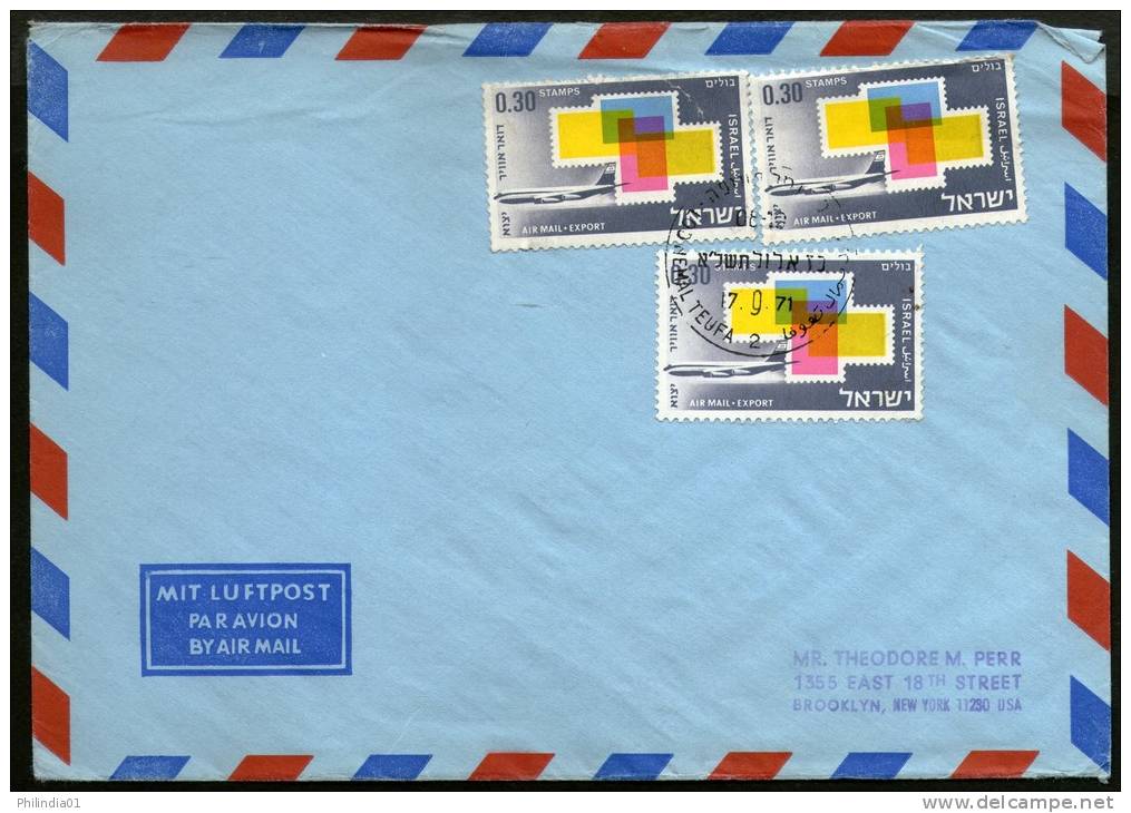 Israel 1971 Tel Aviv - New York / USA Air Mail First Flight Cover # 1370-99 - Poste Aérienne