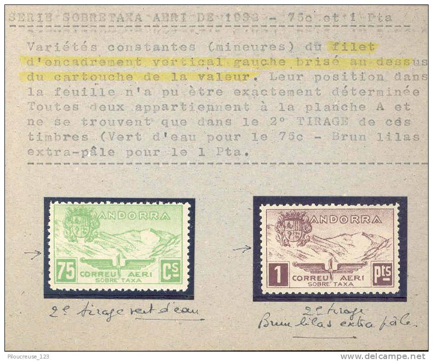 ANDORRE ESPAGNOL - Surtaxe Aérienne - Dalley 1C & 1D - Voir Scan Pour Les Particularités - Pour Collection - Collections