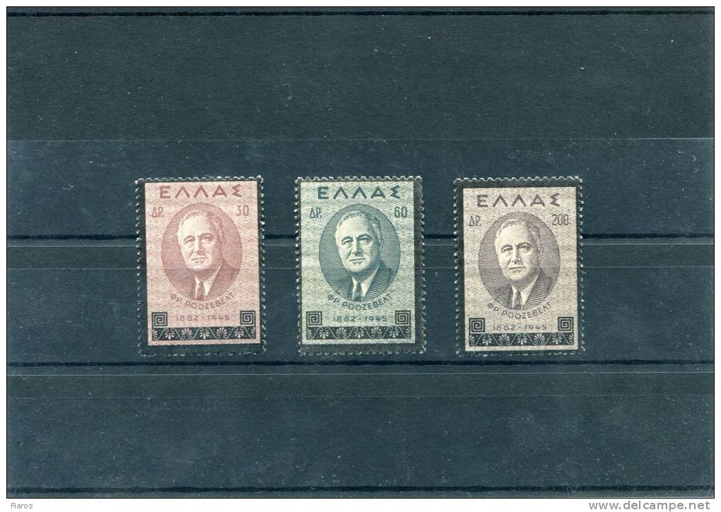 1945-Greece- "Franklin D. Roosevelt" Complete Set MNH - Nuevos