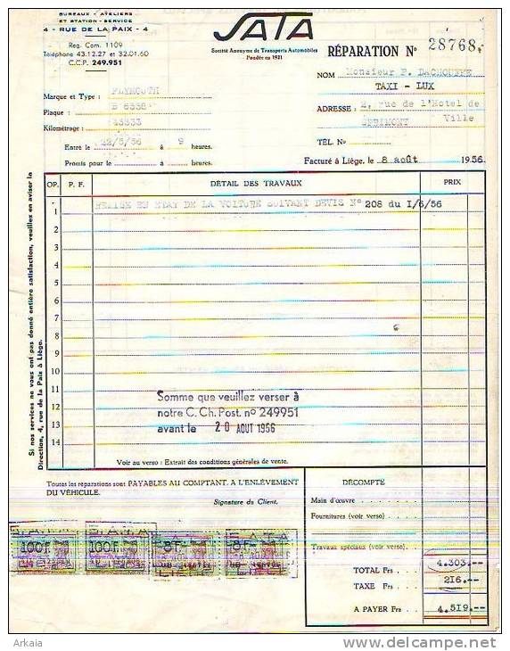 Liège - 1956 - Sata S.A. - Transports Automobiles - Automobil