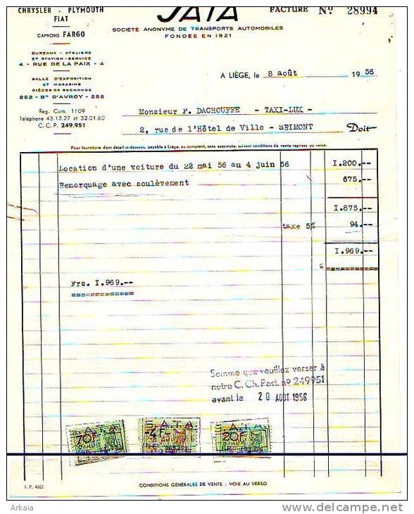 Liège - 1956 - Sata S.A. - Transports Automobiles - Automobil