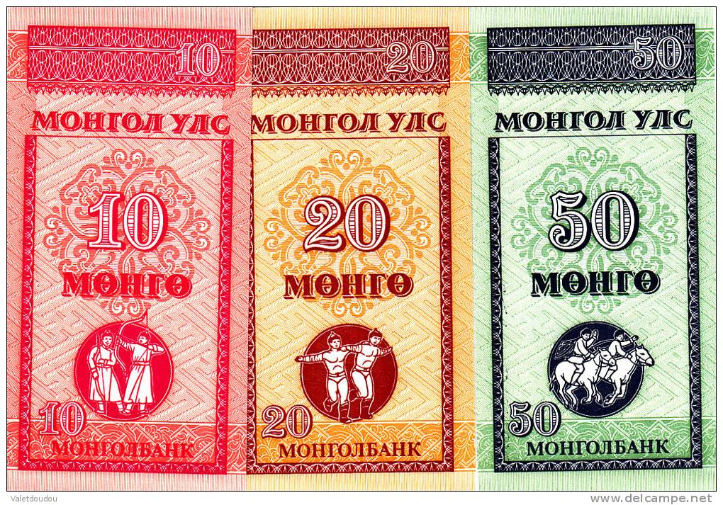 MONGOLIE Lot De 3 Billets 10,20,50,mongo 1993 Neuf - Mongolia