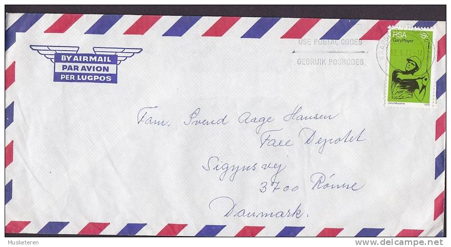 South Africa Airmail Par Avion KAPSTADT CAPETOWN 1977 Cover Brief RØNNE Denmark Gary Player Golf Stamp - Airmail