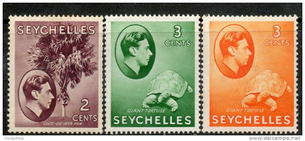 Seychelles 1938-41 - 2c On Chalky, 3c Green & 3c Orange On Chalky SG135-136a MH Cat £14.75 SG2020- See Description Below - Seychelles (...-1976)