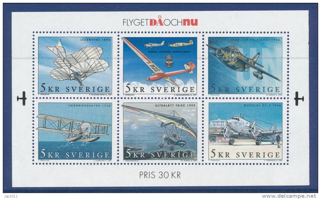 Sweden 2001 Facit # 2267-2272 BL14. Aeroplanes, MNH (**) - Neufs