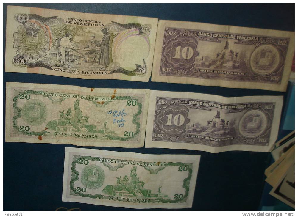 Lot De 5 Billets.1 De 50 Bolivar,2 De 20 Bolivar,2 De 10 Bolivar.Etat Divers - Venezuela