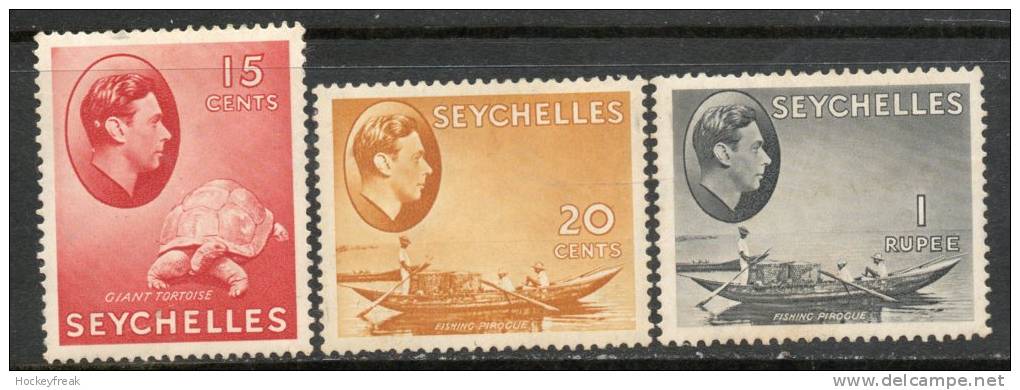 Seychelles 1941 - 15c, 20c & 1r - All Chalky Paper - Patchy Toned Gum Spacefillers SG139a, 140a & 146a Mint Cat £133 - Seychellen (...-1976)