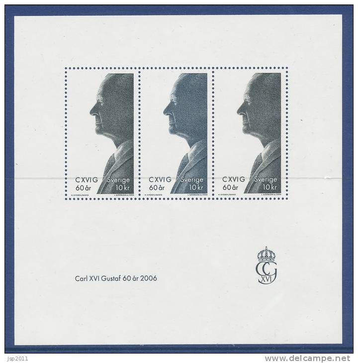 Sweden 2006 Facit # 2543-2544 BL 19.  60th Birthday Of Carl XVI Gustaf, MNH (**) - Neufs