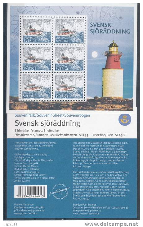 Sweden 2007 Facit # 2592 SS 7, Pnr 70806 Cyl 2. 100th Anniv. Of The Sea Rescue Society, MNH (**) - Blocs-feuillets