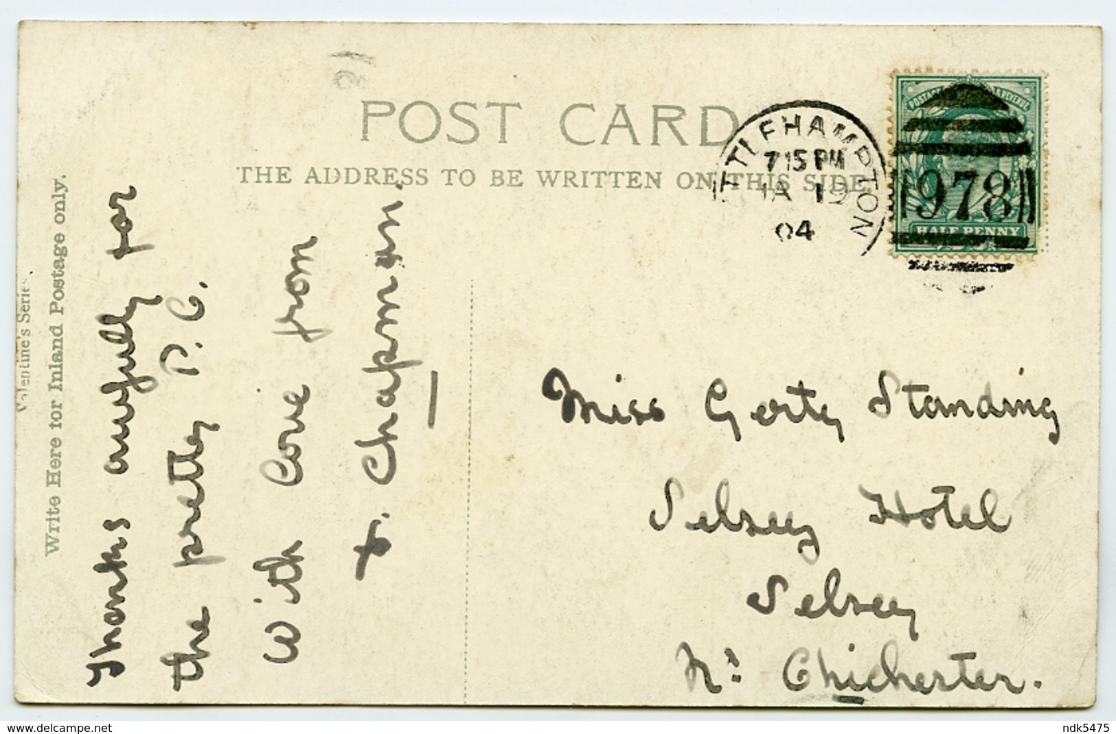 ARUNDEL : SWANBOURNE LAKE / ADDRESS - CHICHESTER, SELSEY HOTEL / POSTMARK - LITTLEHAMPTON (DUPLEX) - Arundel