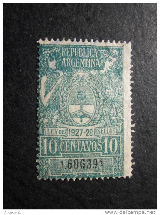 Timbre Fiscal Fiscaux * Sans Gomme Républica Argentina Argentine Ley De  1927/28 Sellos &mdash;&gt; 10 Centavos - Nuevos