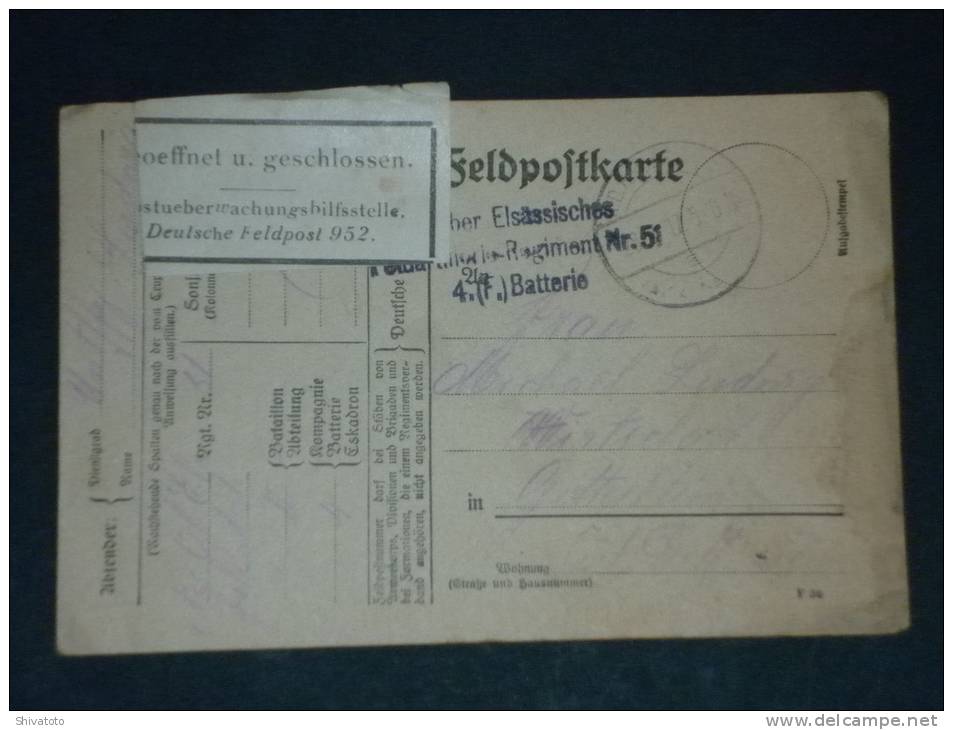 (2792-45) Feldpost Brief 2 Ober Elsass Feldartillerie Regt 51 WWI - Armee - Army -militaria - Other & Unclassified