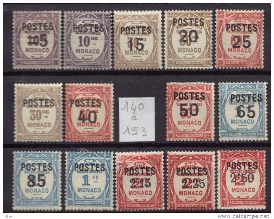 MONACO Poste -- 1937 --série 140 à 153 -- Neuf *  Avec Charnieres  Trois Neufs **   -- Côte 136,00 Euros - Neufs